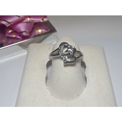 Estate .02cttw Interlocking Double Heart 14Kt White Gold S-3 Pinky Ring #14597