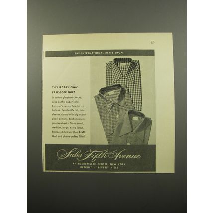 1950 Saks Fifth Avenue Easy-Goer Shirt Advertisement