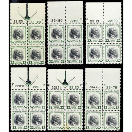 833, Mint NH TWELVE VF or Better $2 Plate Blocks * Stuart Katz