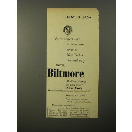 1954 Hotel Biltmore Ad - For a perfect stay in every way