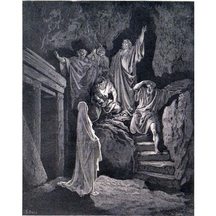 RESURRECTION OF LAZARUS 1885 Gustave Doré - Ad Ligny ANTIQUE ENGRAVING
