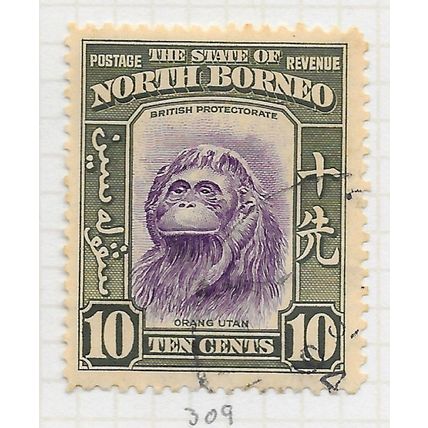 NORTH BORNEO 1939 10c ORANG UTANG APE USED CDS SG309 309 SG