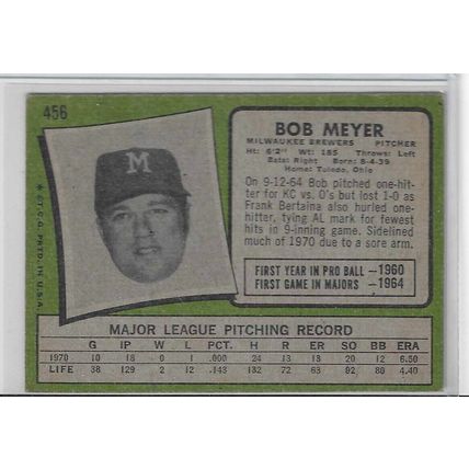 1971 Topps #456 Bob Meyer #1