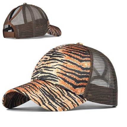 Ladies High Bun Hat Cotton Summer Sun Sport Ponytail Leopard Baseball Cap