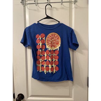 IsaacMorris Boys Short Sleeve T-Shirt Pizza Theme Size M Blue