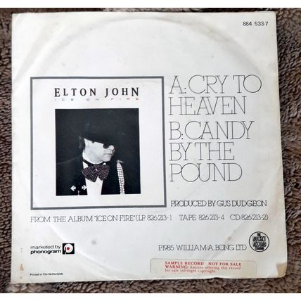 Elton John : Cry To Heaven : 45 rpm single : 1986