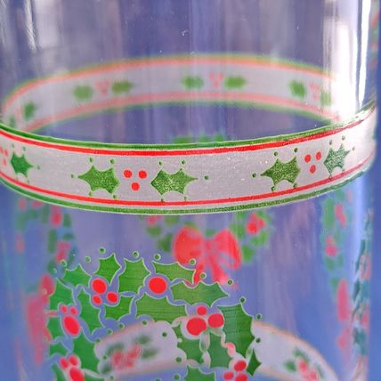 Lot 4 Indiana Glass VICTORIAN CHRISTMAS TUMBLERS 14 oz Wreath Holly Ribbon Drink