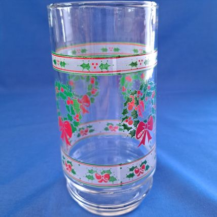Lot 4 Indiana Glass VICTORIAN CHRISTMAS TUMBLERS 14 oz Wreath Holly Ribbon Drink