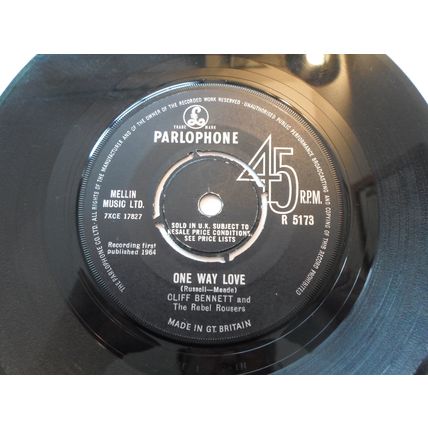 7" 1964 ,CLIFF BENNETT AND THE REBEL ROUSERS ONE WAY LOVE,.PARLOPHONE R5173,EXCE