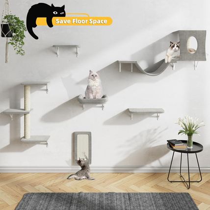 NUNU LAB Wall Mounted Cat Furniture Set - 6 Pcs Climber Set with House, Bridge,