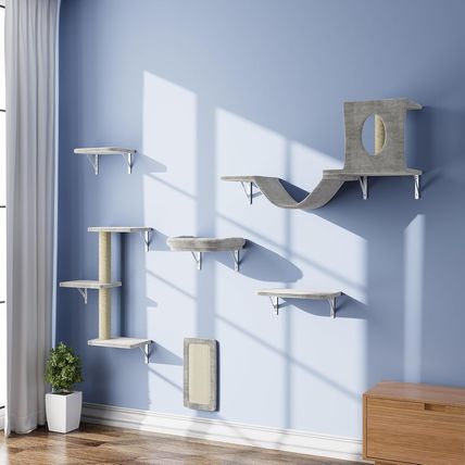 NUNU LAB Wall Mounted Cat Furniture Set - 6 Pcs Climber Set with House, Bridge,
