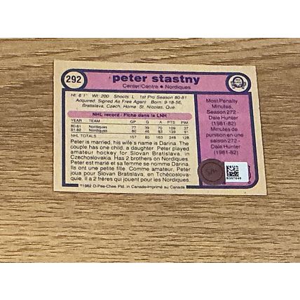 Signed Authentic 1982-83 OPC Quebec Nordiques Peter Stastny #292 Sports Card
