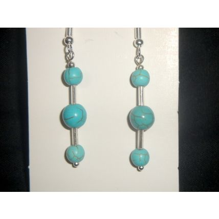 Unique round turquoise howlite ab glass bugle column earrings