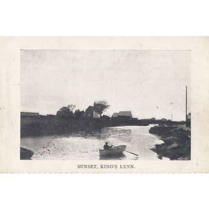 Sunset at Kings Lynn Norfolk Rowing Boat Antique Postcard