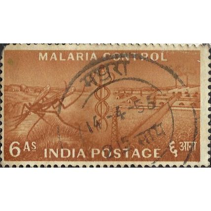 INDIA, Control of malaria, brown 1955, 6anna, #2