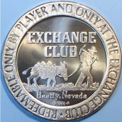 Exchange Club. $1 Casino Token. Beatty, NV. 1966. U01.