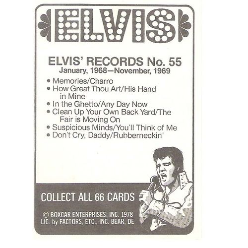 1978 Boxcar Elvis Presley trading card #55-crisp
