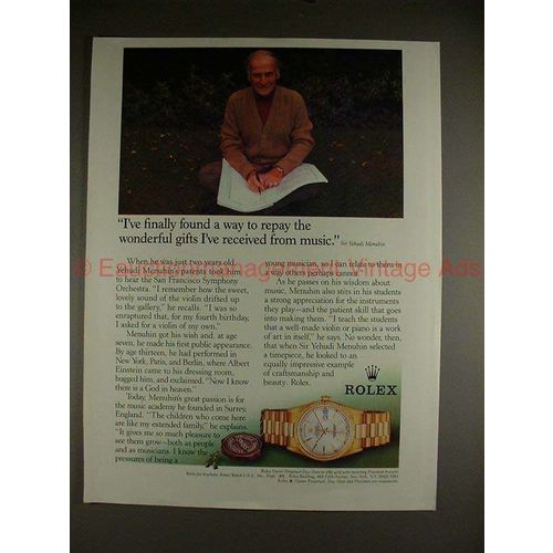 1994 Rolex Oyster Day-Date Watch Ad Sir Yehudi Menokin!