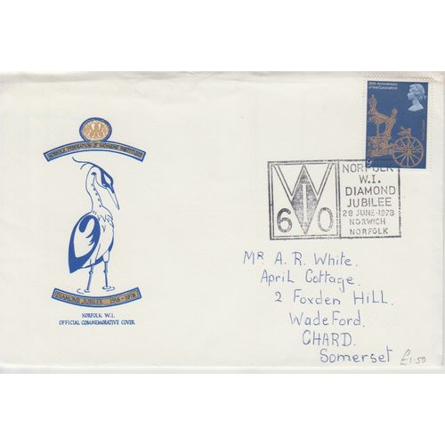 GB 1978 Norfolk W I Diamond Jubilee Special Cover and pm see others
