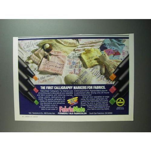 1991 Yasutomo FabricMate Calligraphy Tip Markers Ad