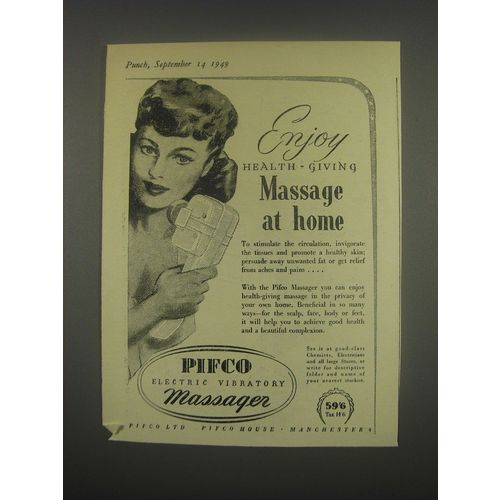 1949 Pifco Electric Vibratory Massager Ad - Enjoy Health-Giving Massage at home