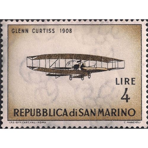 SAN MARINO, AIR, Glenn Curtiss 1908, 1962 brown, 4 Lire