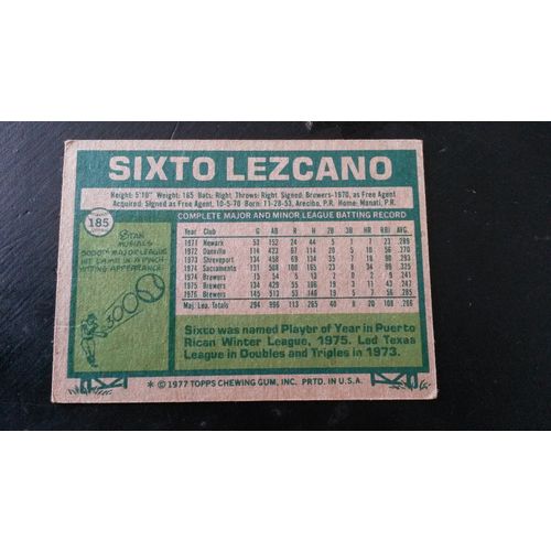 1977 Topps Card # 185 Sixto Lezcano Good (2) Milwaukee Brewers