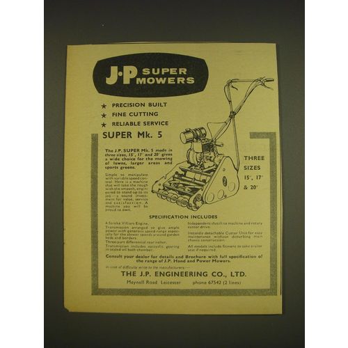 1963 J.P. Engineering Super Mk. 5 Lawn Mower Advertisement - J.P super mowers