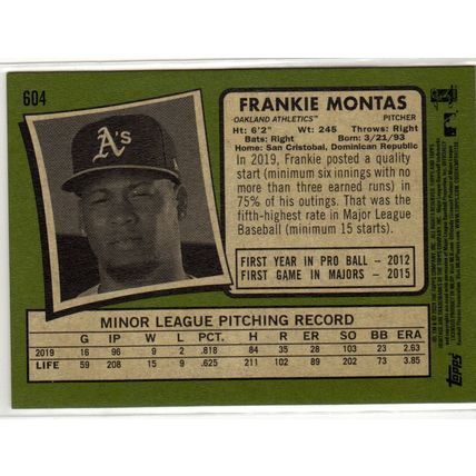 2020 Heritage High Number baseball card 604 Frankie Montas - Oakland Athletics