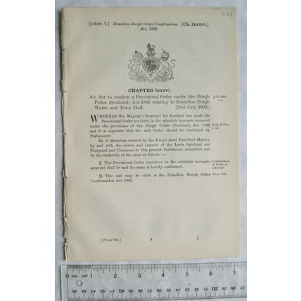 1903 Act of Parliament: Hamilton water & town hall