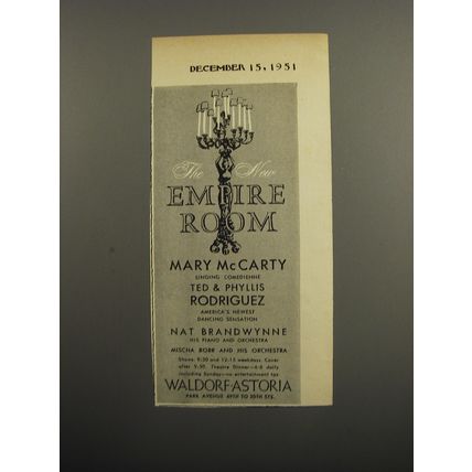 1951 Waldorf Astoria Hotel Ad - The new Empire Room Mary McCarty singing