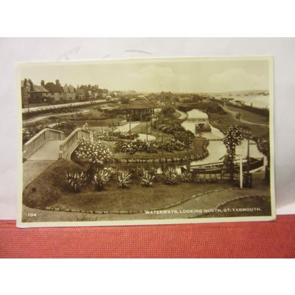 THE WATERWAYS LOOKING NORTH, GT. YARMOUTH, NORFOLK used postcard RP by 1957 pm =