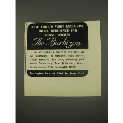 1956 The Barbizon Hotel Ad - New York's Most exclusive hotel residence