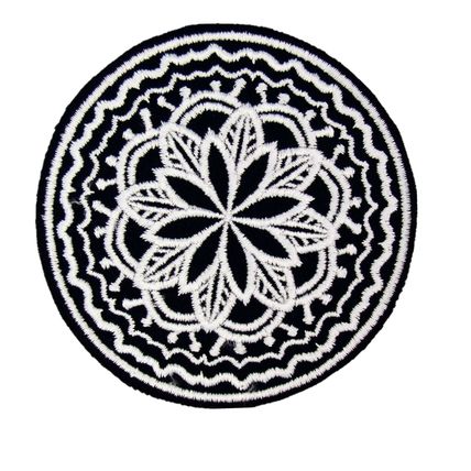 Embroidery Iron On Patch Flower British Made Black & White 8x8cm Exclusive P594
