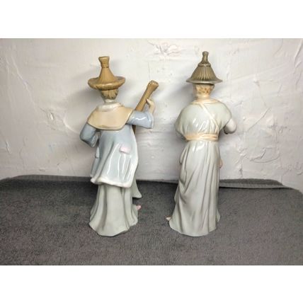 Vintage Toyo Japan Woman Figurine Playing Mandolin Man Figurine Hand Cymbals