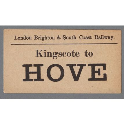 LONDON BRIGHTON & SOUTH COAST RAILWAY LUGGAGE LABEL -KINGSCOTE to HOVE