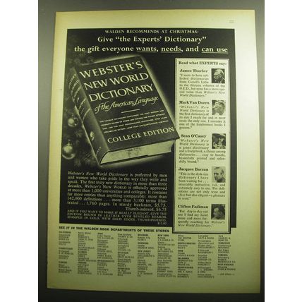 1958 Webster's New World Dictionary Ad - Give the Experts Dictionary the gift