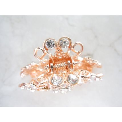 Small silver rose gold metal flower crystal hair claw bridal clip