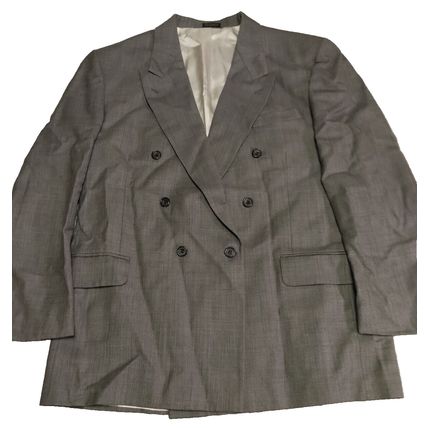 Oscar de la Renta Mens Blazer Gray Double Breasted Button Sleeve Pockets