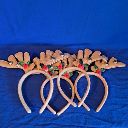 Lot 4 REINDEER ANTLERS HEADBANDS Christmas Deer Santa Plush Padded Cloth Felt