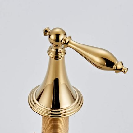 Beelee Gold Solid Brass Widespread Bathroom Faucet 3 Hole Two Handle Deck Mounte