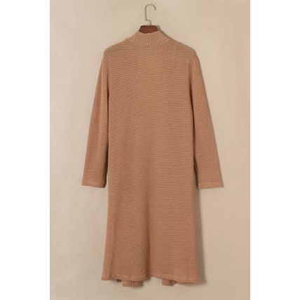 Chestnut Long Waffle Knit Cardigan with Pockets