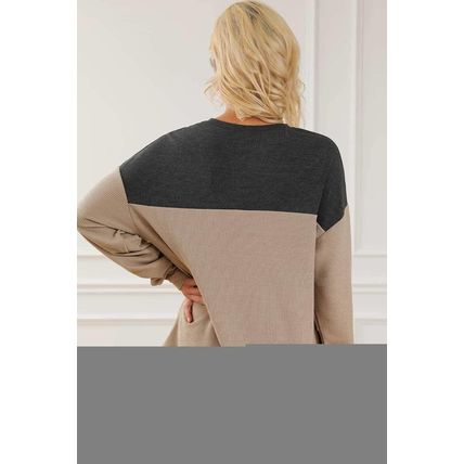 Carbon Grey Notched Neck Colorblock Corded Sweatshirt