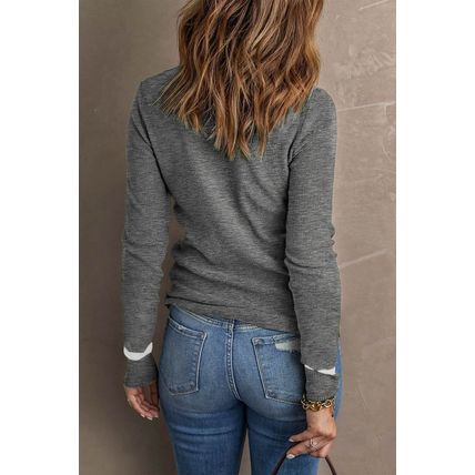 Medium Grey Ribbed Trim Crew Neck Long Sleeve Sweater