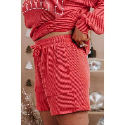Racing Red MERRY Ribbed Knit Long Sleeve Lace-up Waist Plus Size Set