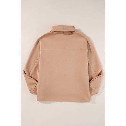 Light French Beige Drawstring Turtleneck Dolman Sleeve Sweatshirt
