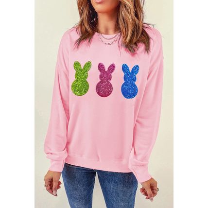 Pink Easter Bunny Patched Drop Shoulder Sweatshirt