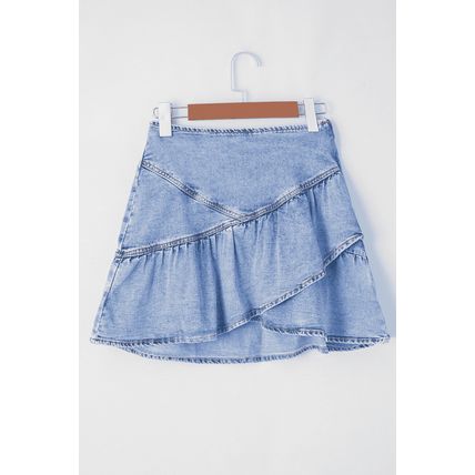 Beau Blue Asymmetric Ruffle Overlay Denim Mini Skirt