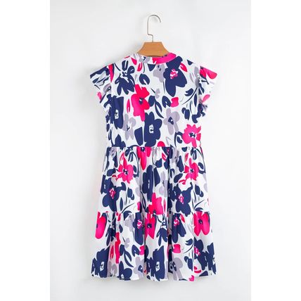 Fashion Floral Print Notched Neck Flutter Sleeve Mini Dress