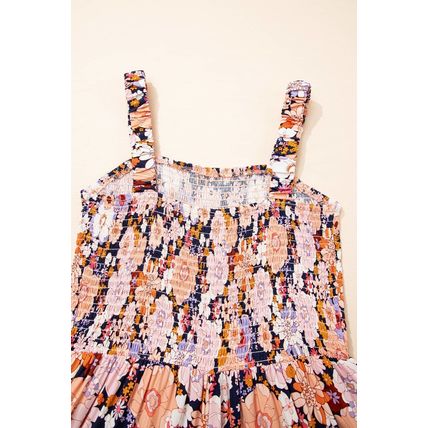 Black Floral Print Smocked High Waist Square Neck Jumpsuit